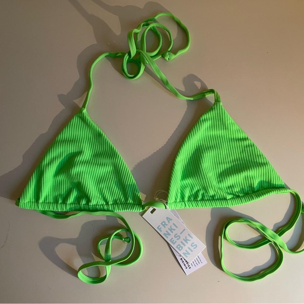 Frankies Bikinis - Tia Ribbed Triangle Bikini Top (Green Glow)